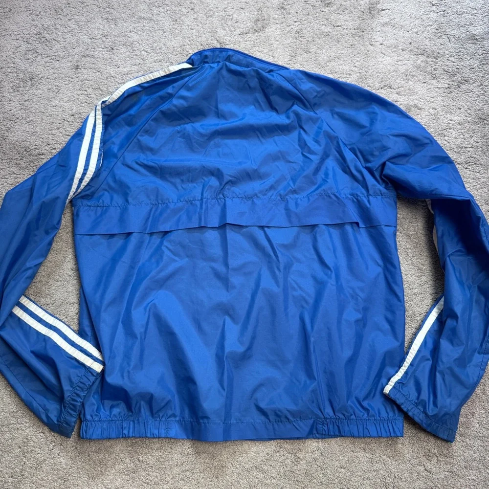 Vintage Adidas Men's Medium Full Zip Hooded Windbreaker Hidden Hood Jacket Blue